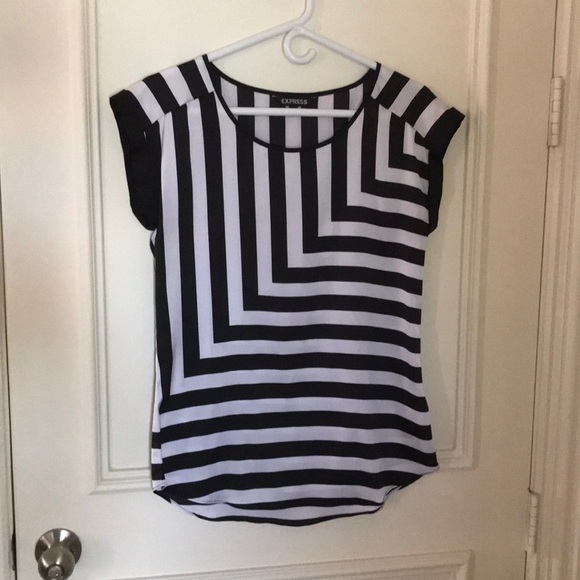 Express Tops - Express Satin Black & White Striped Top